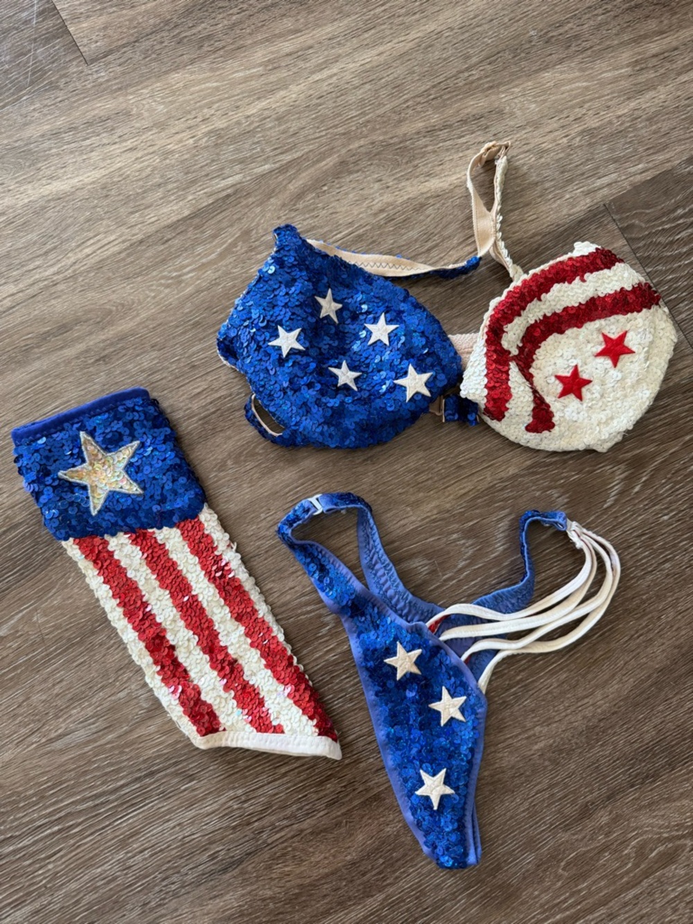 Vintage Sequins Captain America Bikini Costume  cosplay Halloween patriotic